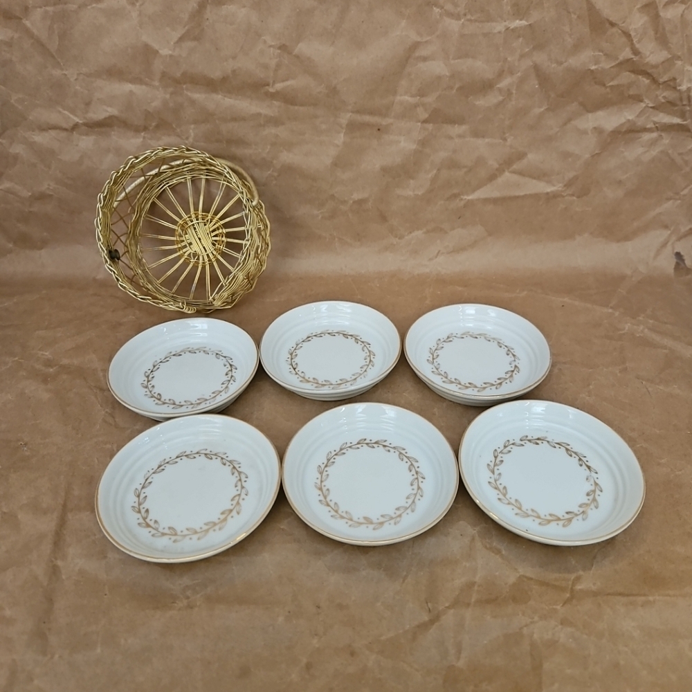 Lefton China Golden Drurel 2904 Small Sauce/Dipping Bowls/Coasters Hand Painted